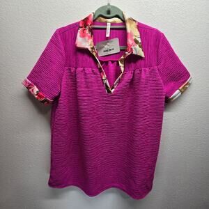 NWT Celeste Fuchsia Top with Floral Accents l Size: L